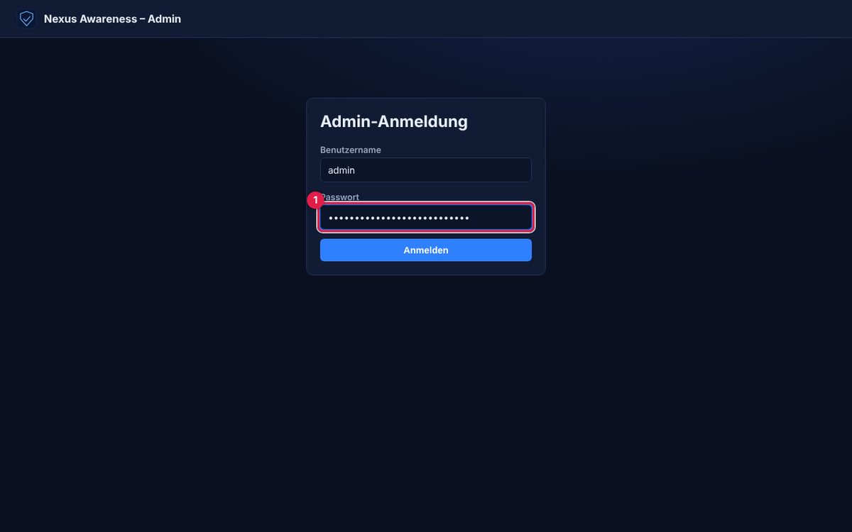 Anmeldung im Admin-Bereich.
