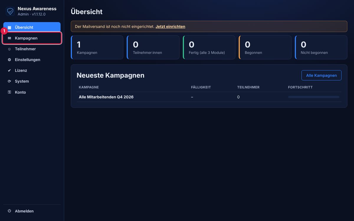 Die Übersicht nach der ersten Anmeldung.