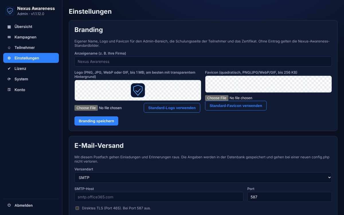 Admin → Einstellungen → Branding.