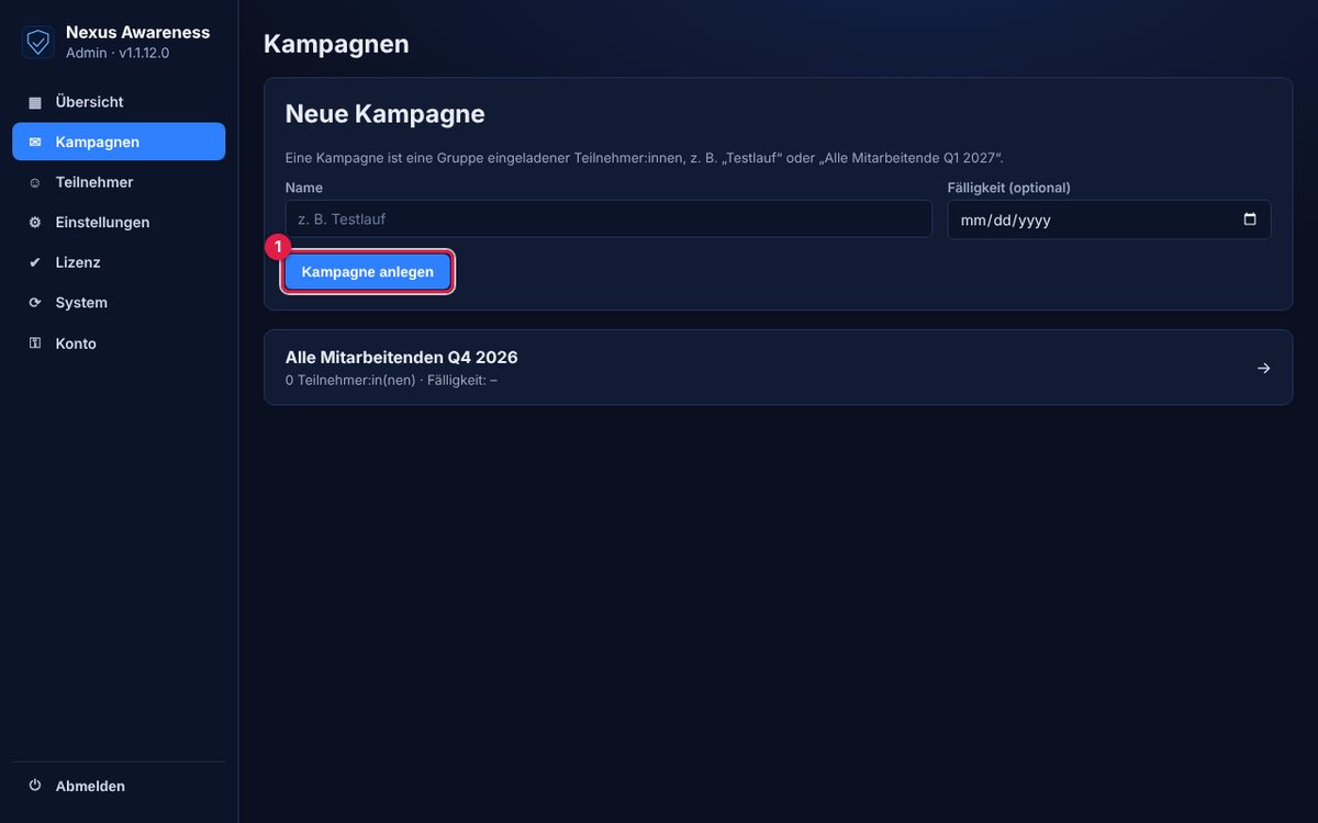 Admin → Kampagnen.