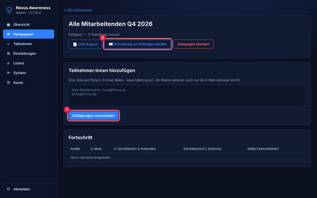 Eine Kampagne mit Teilnehmerliste.