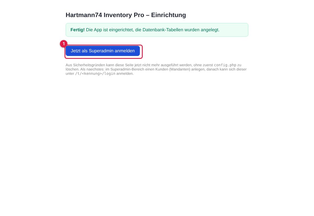 Meldung nach erfolgreicher Einrichtung.