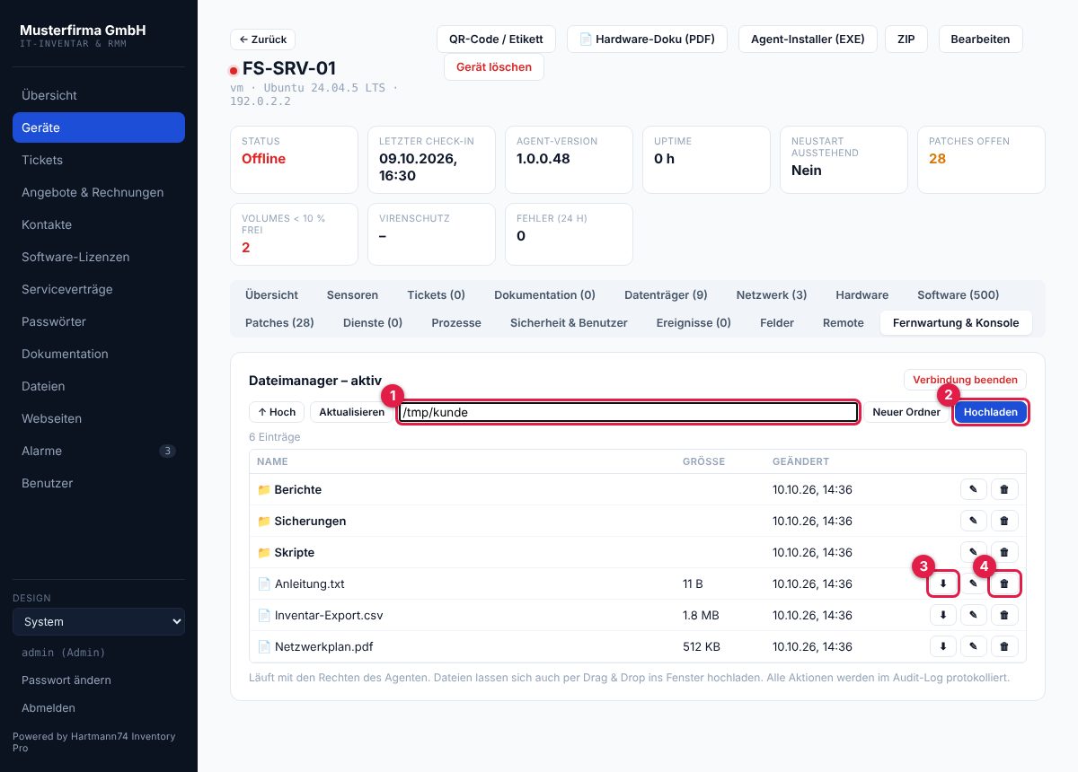 Dateimanager mit Ordnern und Dateien eines Geräts.