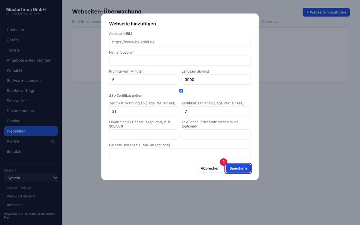 Dialog „Webseite hinzufügen“.