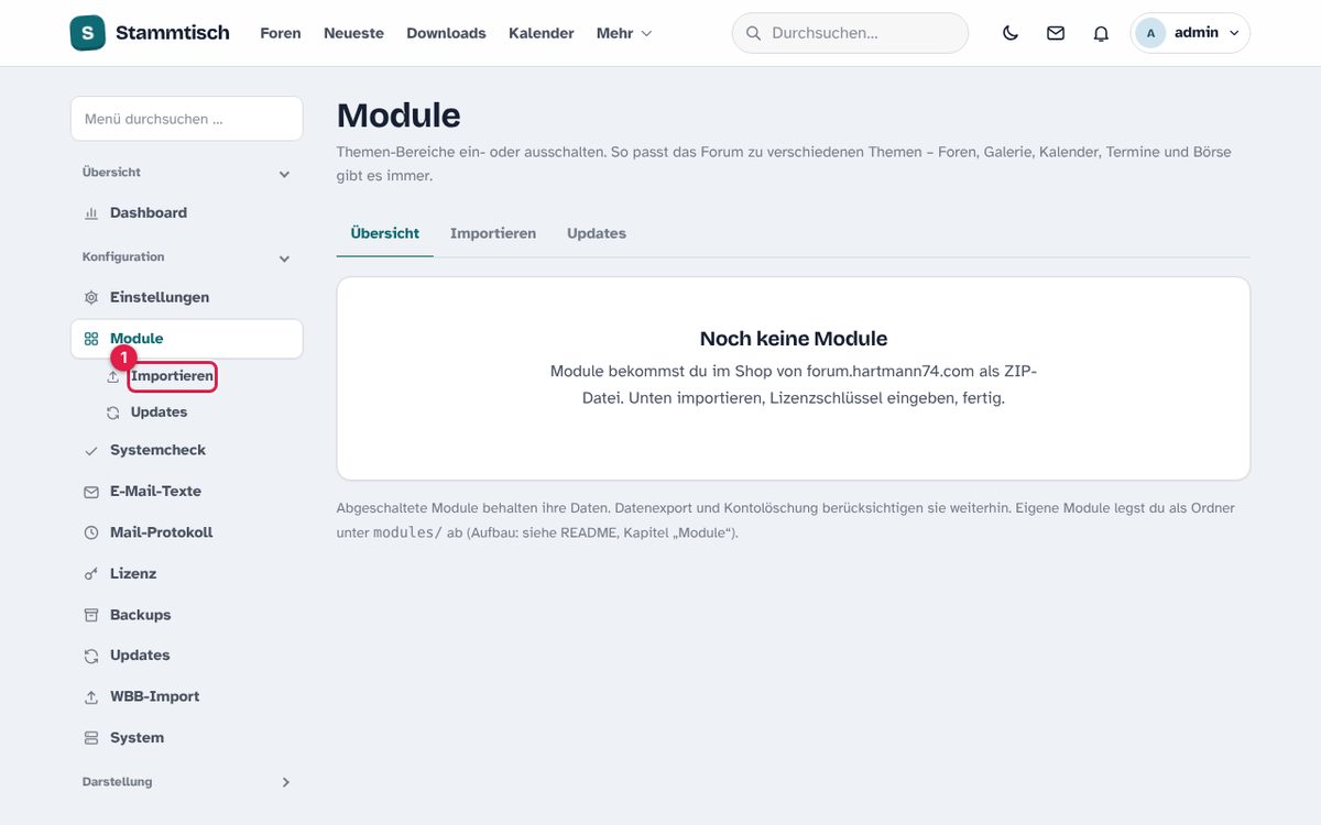 Administration → Module.