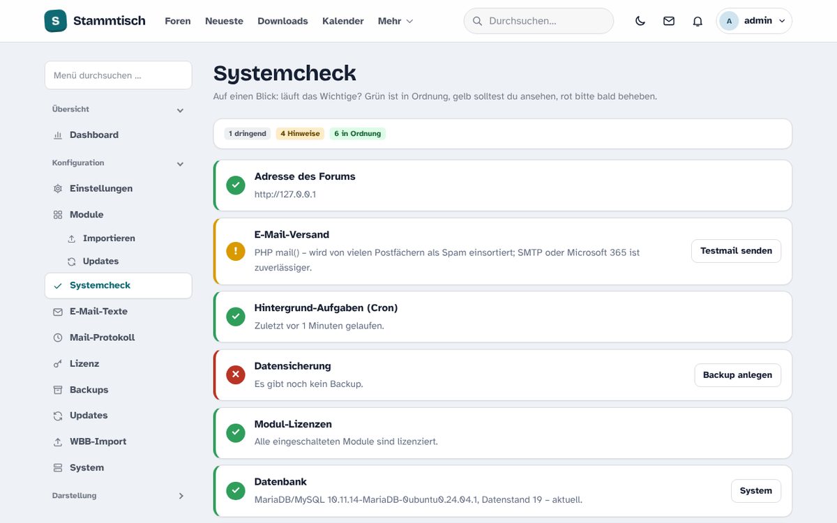 Administration → Systemcheck.